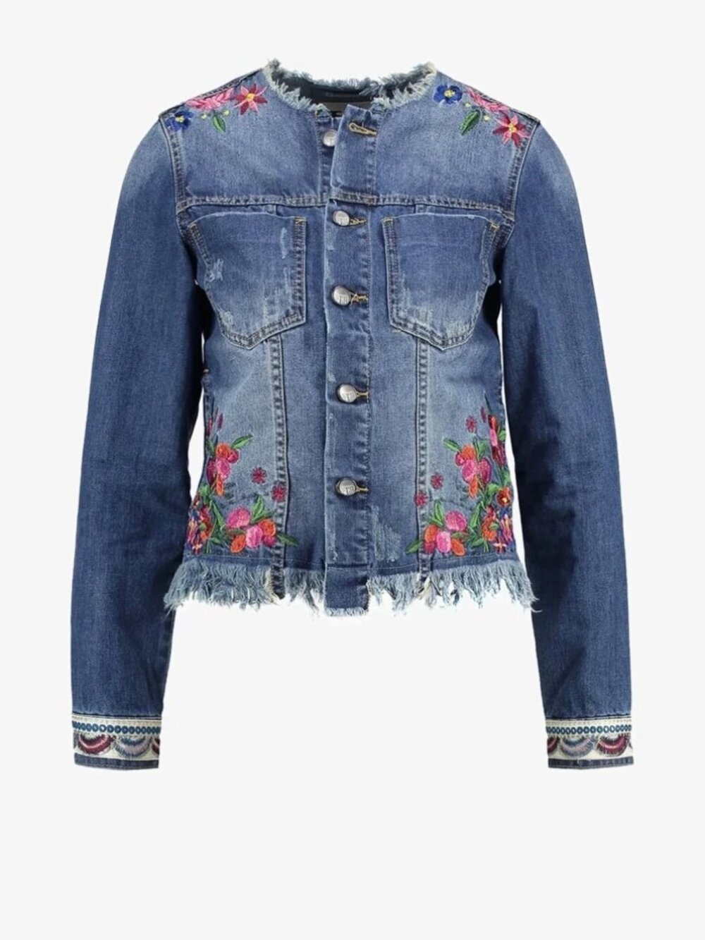 Desigual Embroidered Denim distressed Embroidered jacket Raw Edge Floral Size XS